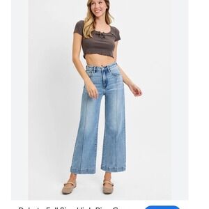 Dakota Blue High Rise Crop Wide Leg Jeans Light Wash Seam Detail Size 3/26